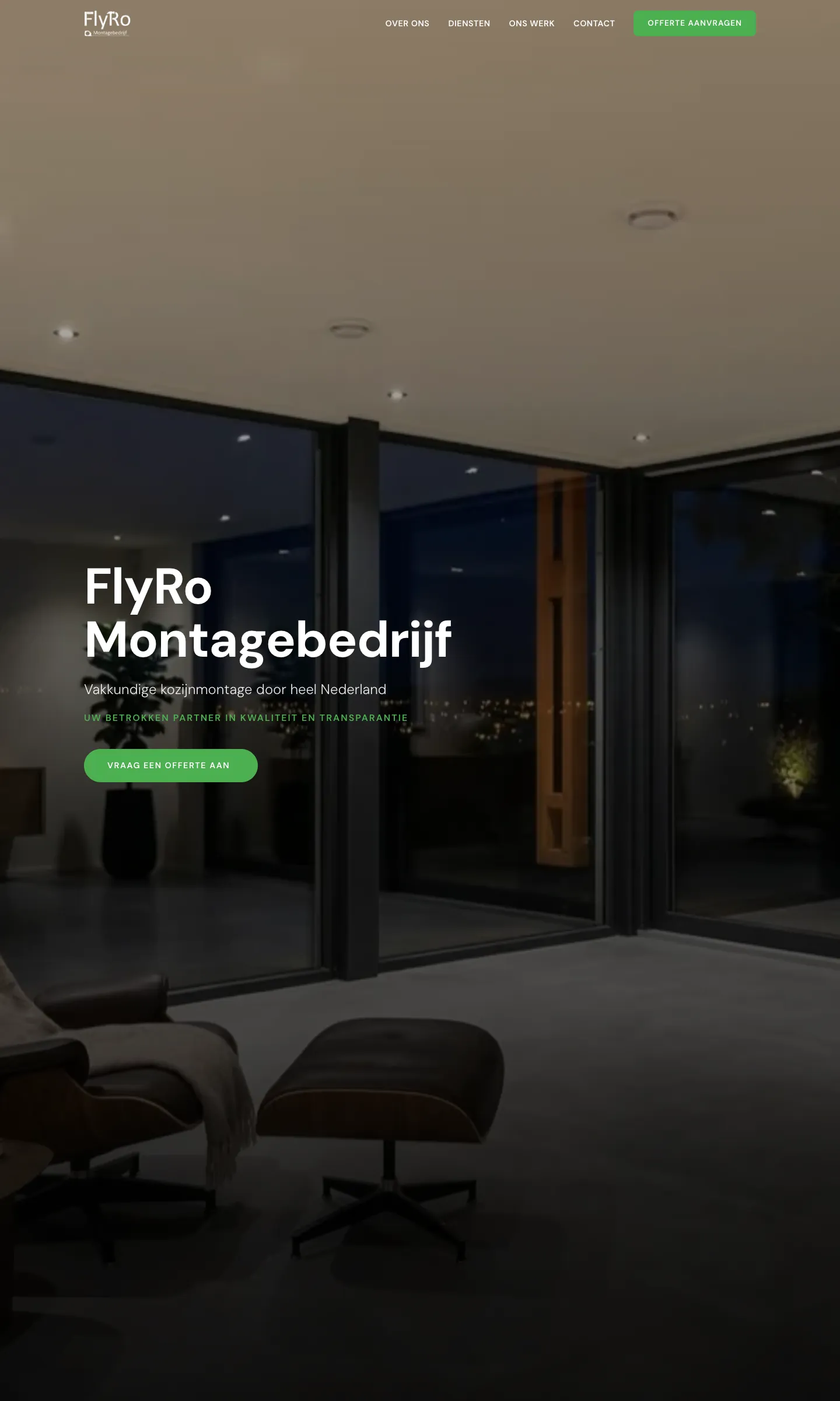 Screenshot van de FlyRo Montagebedrijf website