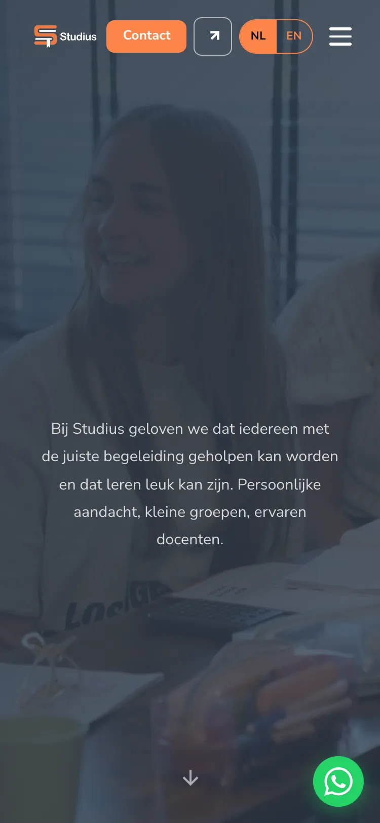 De nieuwe website van Studius, mobiele weergave